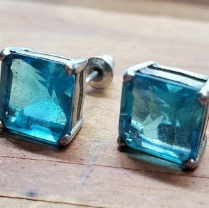 Vintage Silver Aqua Marine Gemstone 925 Earrings